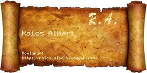 Raics Albert névjegykártya